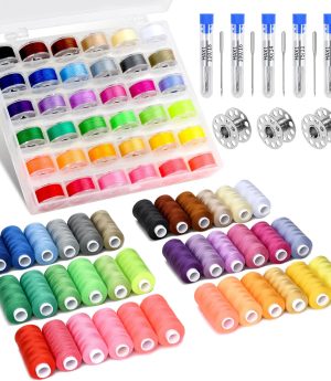 125 Pcs Sewing Thread Kit, 36 Assorted Colors Machine Threads with Spools, 400 Yards Prewound Bobbins Threads Set with 50 Pcs Machine Needles for Universal Sewing Machines Use