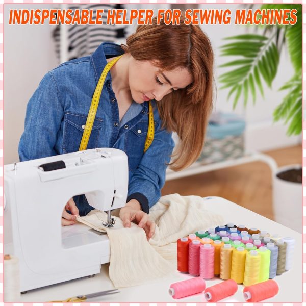 125 Pcs Sewing Thread Kit, 36 Assorted Colors Machine Threads with Spools, 400 Yards Prewound Bobbins Threads Set with 50 Pcs Machine Needles for Universal Sewing Machines Use - Image 5
