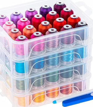 New brothread 80 Spools 500m Each Embroidery Machine Thread with Clear Plastic Storage Box - Colors Compatible with Janome and Robison-Anton Colors