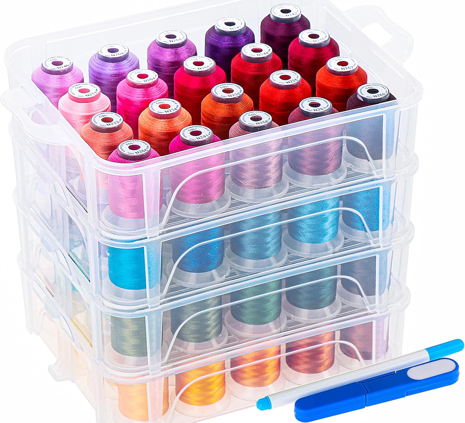 New brothread 80 Spools 500m Each Embroidery Machine Thread with Clear Plastic Storage Box – Colors Compatible with Janome and Robison-Anton Colors