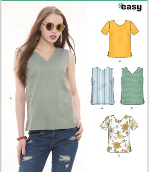 New Look Misses' Easy Tops Sewing Pattern Packet, Design Code V1772, Sizes 10-12-14-16-18-20-22, Multicolor