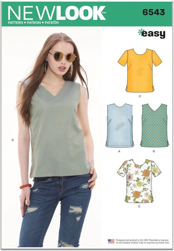 New Look Misses' Easy Tops Sewing Pattern Packet, Design Code V1772, Sizes 10-12-14-16-18-20-22, Multicolor