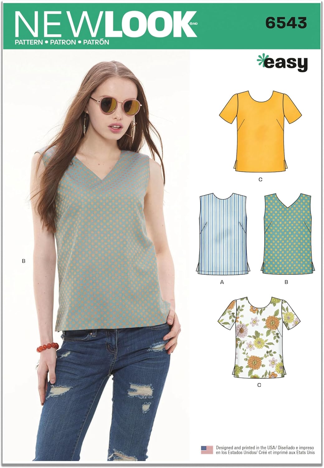 New Look Misses’ Easy Tops Sewing Pattern Packet, Design Code V1772, Sizes 10-12-14-16-18-20-22, Multicolor