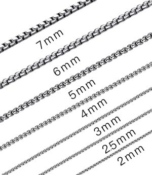 Silver Chain for Men - Stainless Steel Chains for Mens - Dog Tag Necklace for Pendant, 1-7mm 8-36inches Round Rolo Necklaces for Women