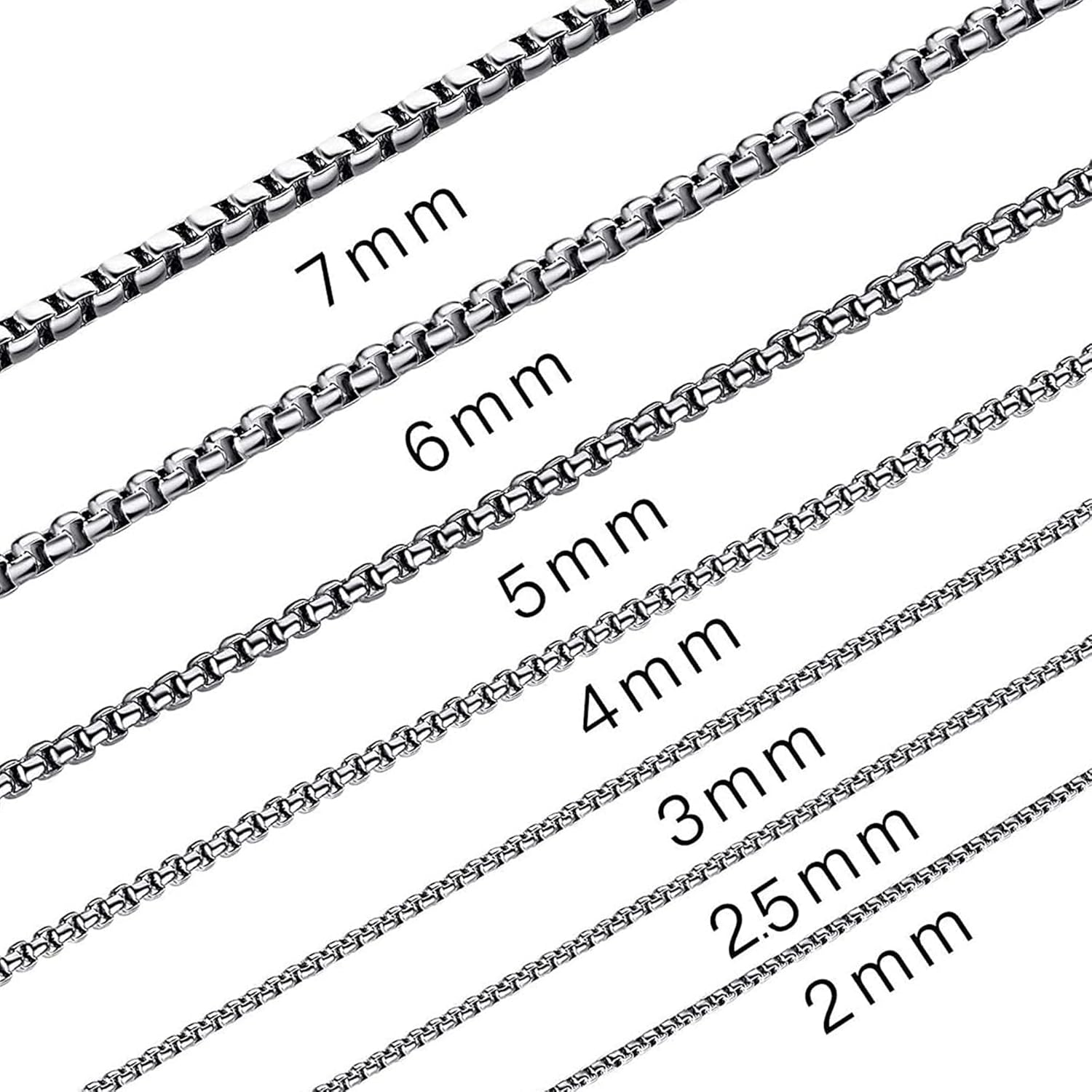 Silver Chain for Men – Stainless Steel Chains for Mens – Dog Tag Necklace for Pendant, 1-7mm 8-36inches Round Rolo Necklaces for Women