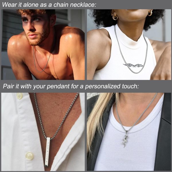 Silver Chain for Men - Stainless Steel Chains for Mens - Dog Tag Necklace for Pendant, 1-7mm 8-36inches Round Rolo Necklaces for Women - Image 2